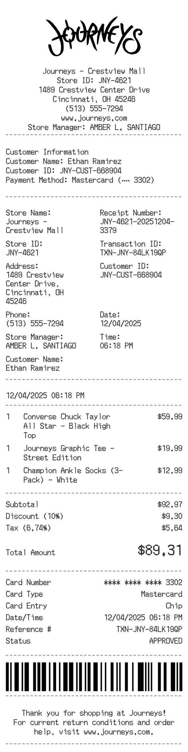 Journeys Receipt Logo