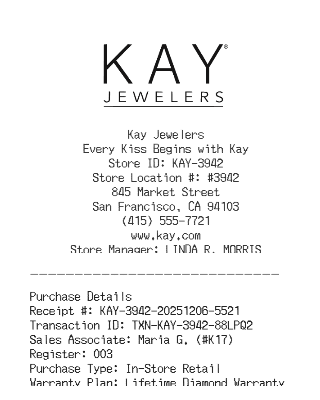 Kay Jewelers Receipt