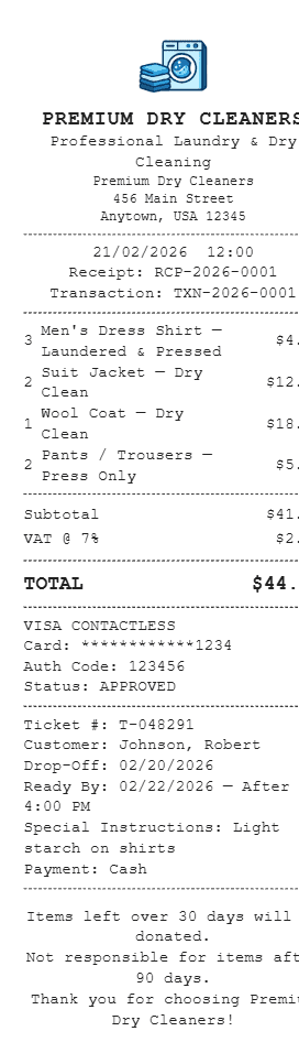 Laundry Receipt