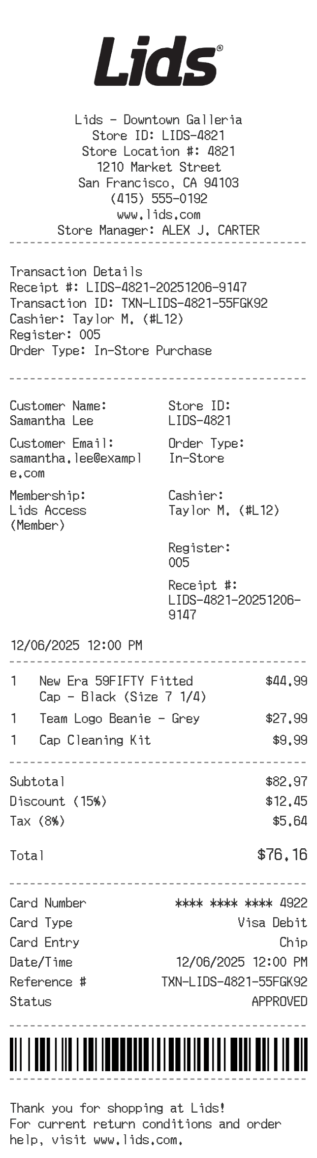 Lids Receipt Logo
