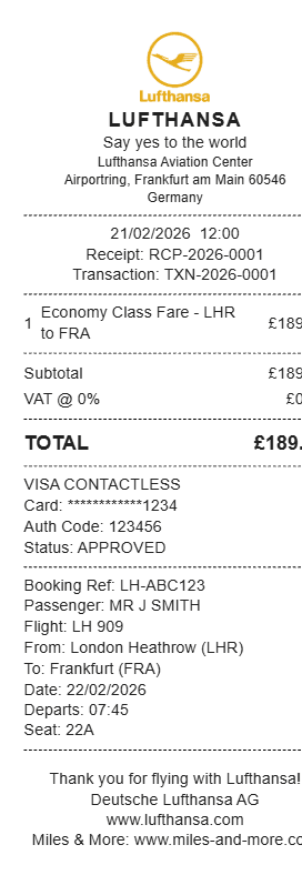 Lufthansa Receipt