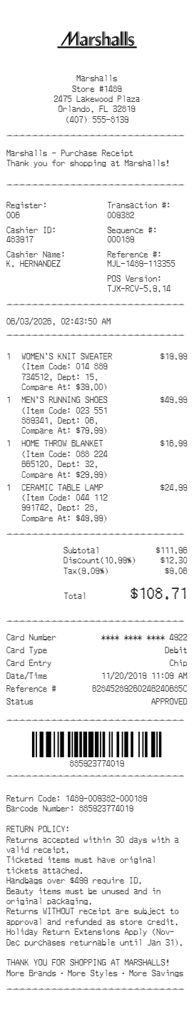 Marshalls Receipt Logo