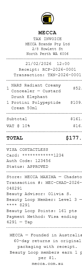 Mecca Receipt
