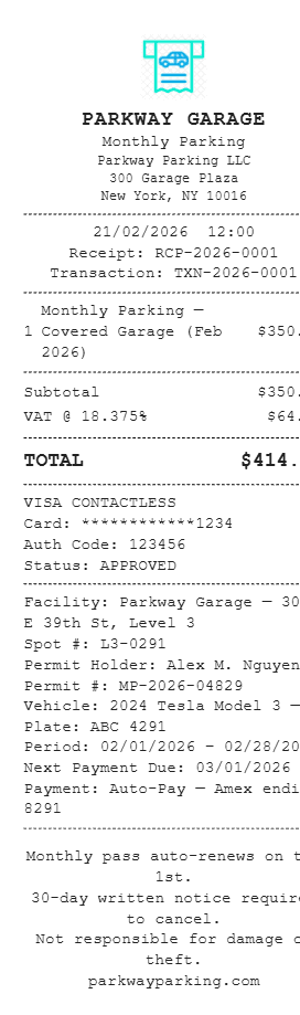 Monthly Parking Receipt