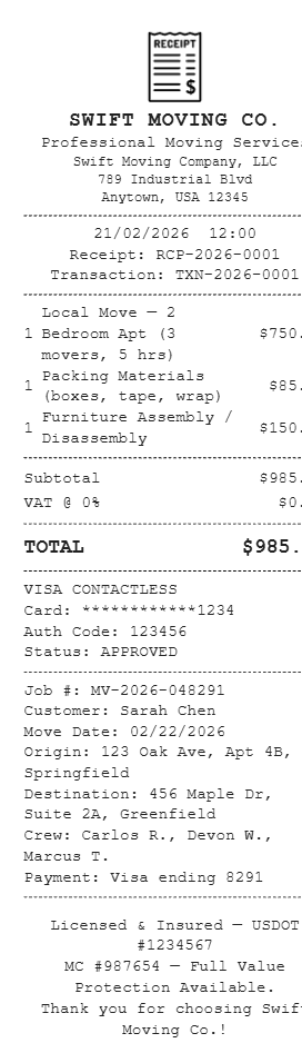 Moving Receipt