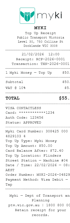 Myki Receipt