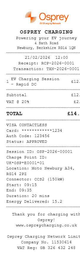 Osprey Charging Receipt