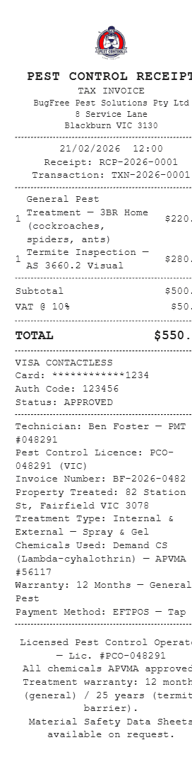 Pest Control Receipt