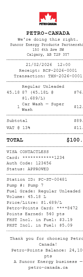 Petro Canada Receipt