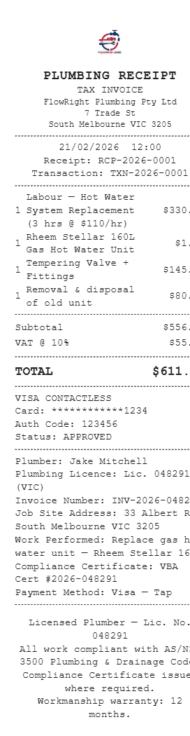 Plumbing Receipt
