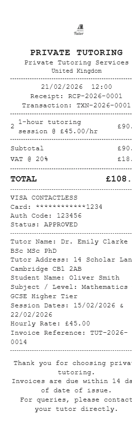 Private Tutor Receipt