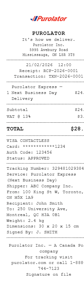 Purolator Canada Receipt