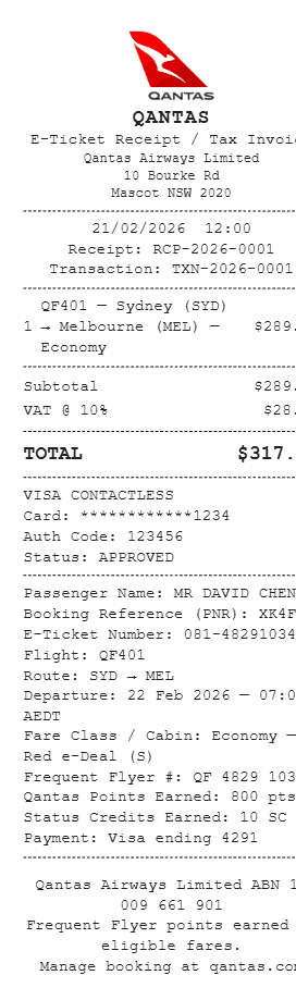 Qantas Receipt