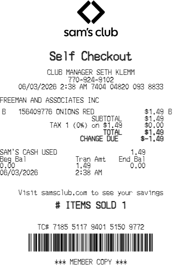 Sam's club Receipt Logo