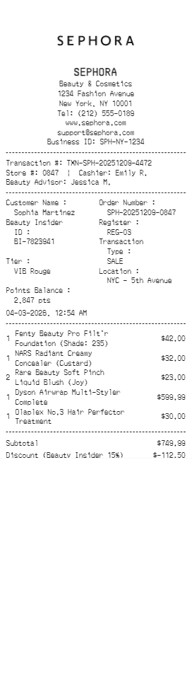Sephora Receipt