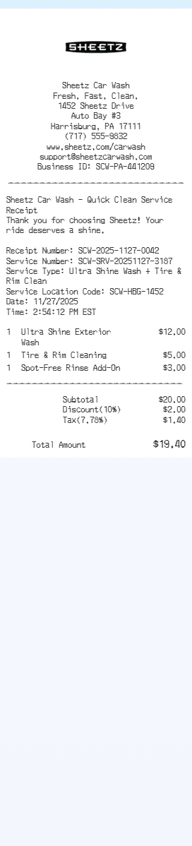 Sheetz Receipt