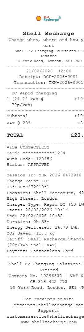 Shell Recharge Receipt