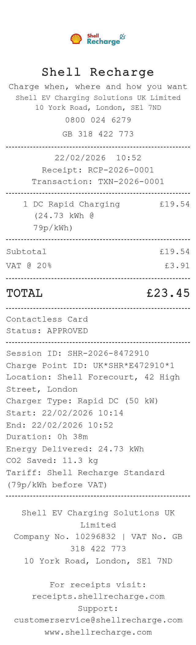 Shell Recharge Receipt