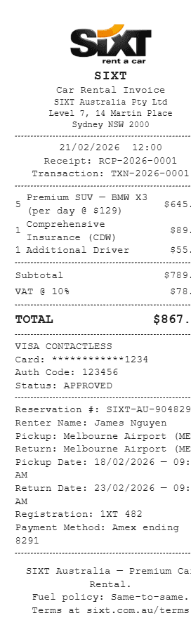 Sixt Receipt
