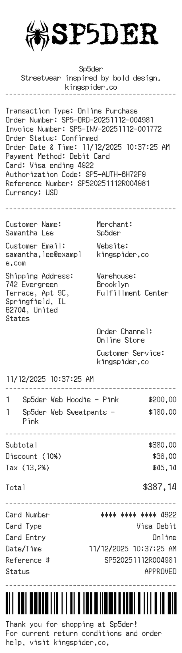 Sp5der Receipt