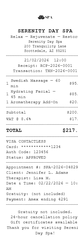 Spa Receipt