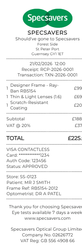Specsavers Receipt