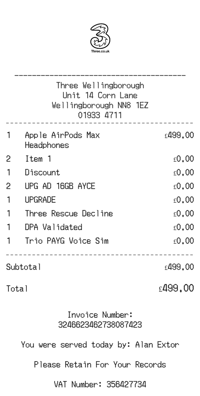 Three Receipt