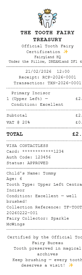 Tooth Fairy Receipt