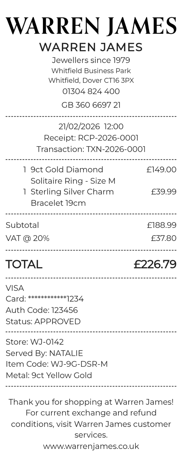 Warren James Receipt