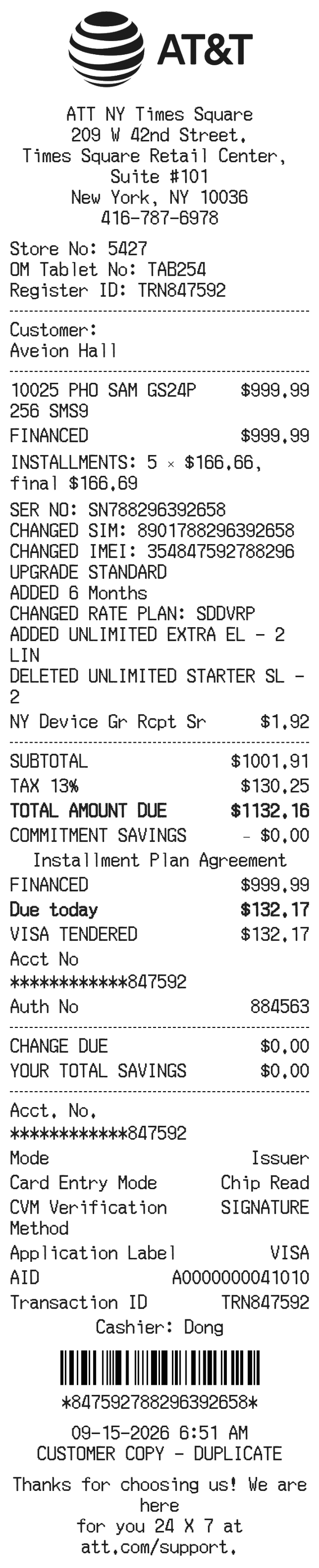 AT&T Receipt