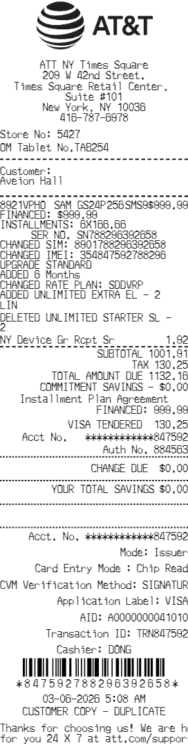 AT&T Receipt