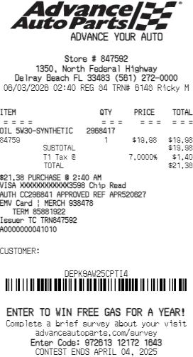 Advance Auto Parts Receipt Logo