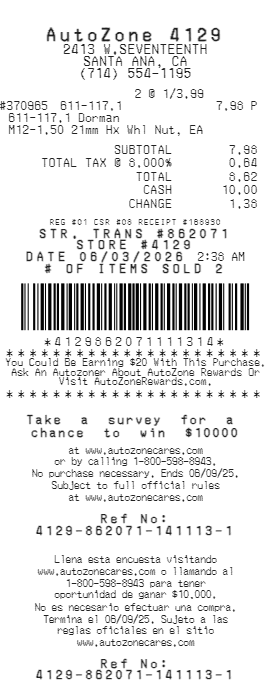 Autozone Receipt Logo