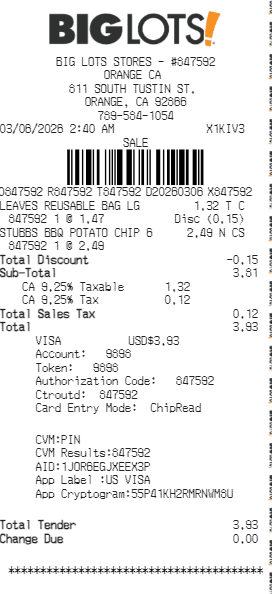 Big Lots Receipt Logo