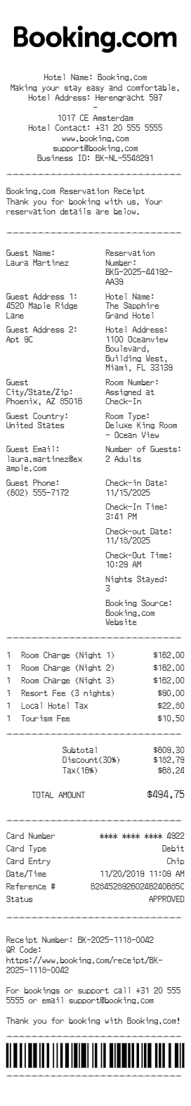 Booking.com Receipt