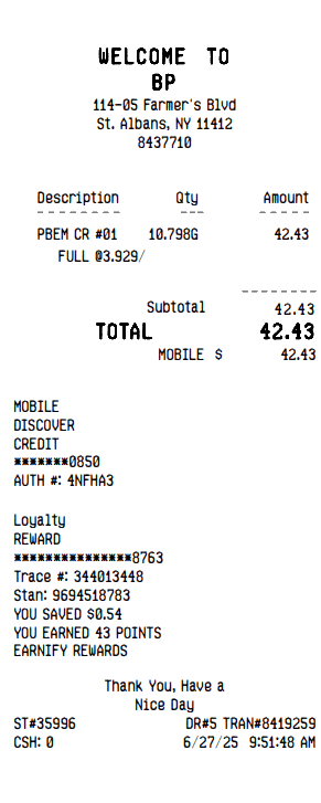 BP Receipt
