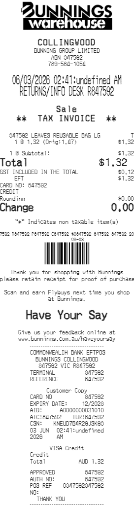 Bunnings Receipt Logo