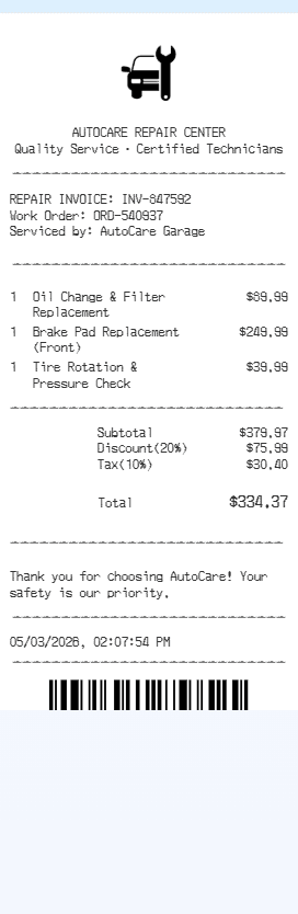 Car Repair Receipt