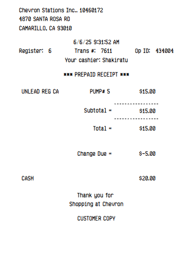 Chevron Receipt