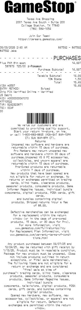 GameStop Receipt Logo