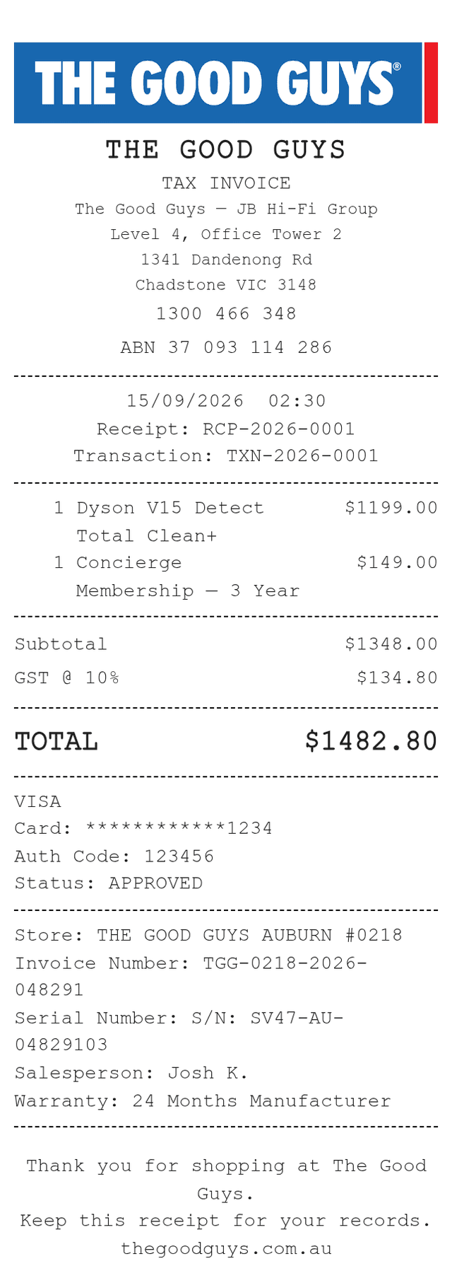 Good Guys Receipt