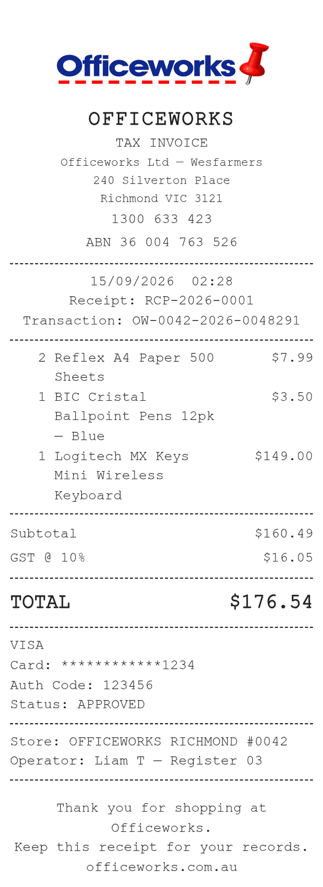 Officeworks Receipt