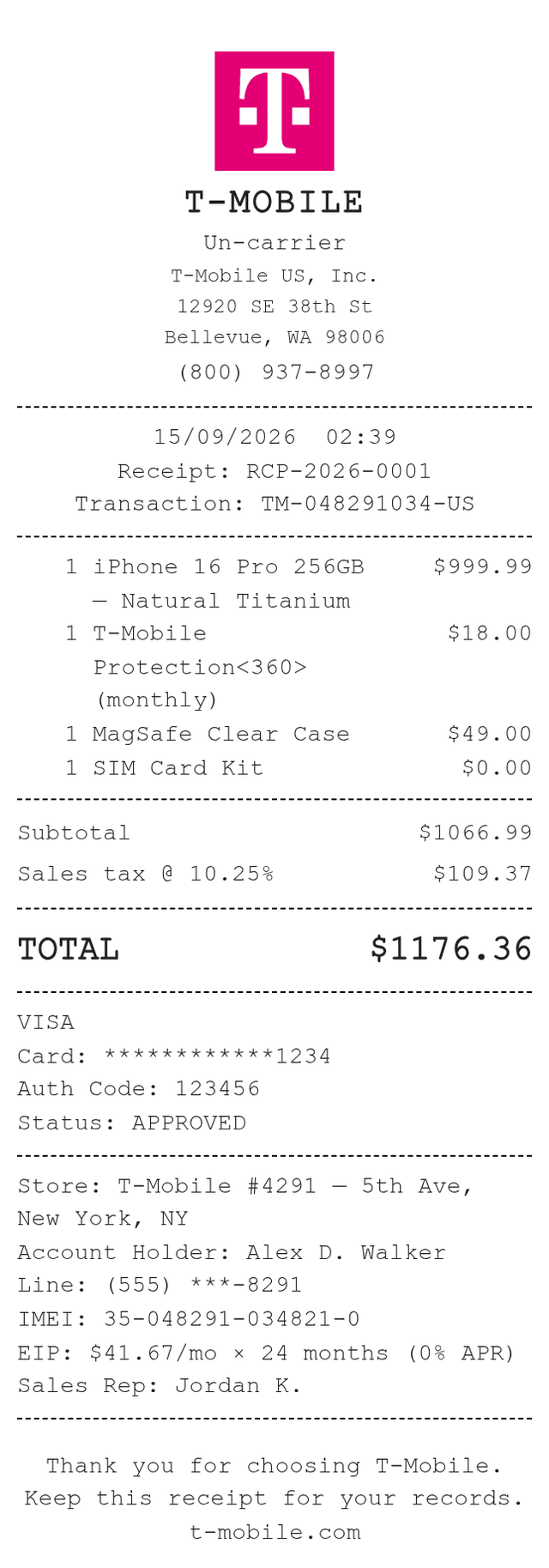 T Mobile Receipt