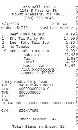Taco Bell Receipt Logo