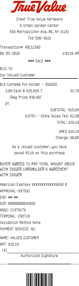 TrueValue Receipt Logo