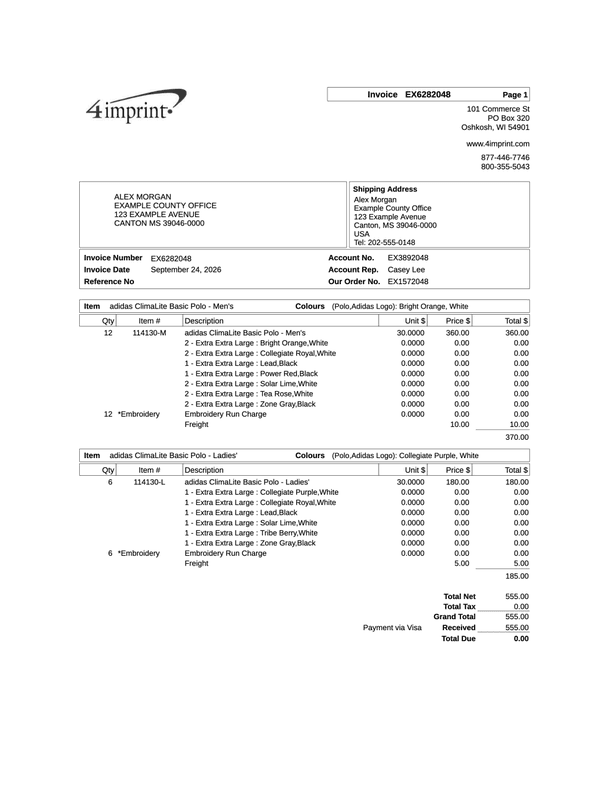 4imprint Paid Invoice with Terms editable example