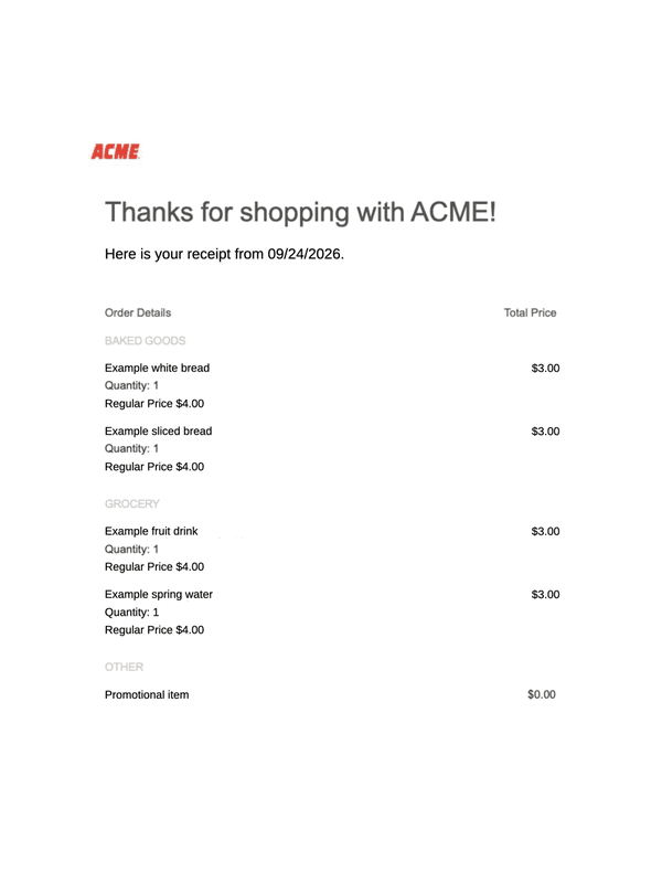 ACME Markets Receipt editable example