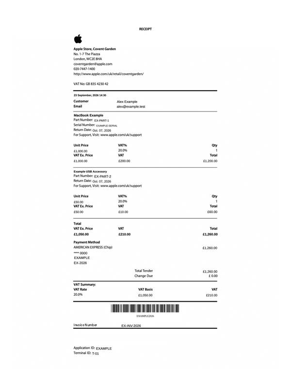 Apple Store Receipt editable example
