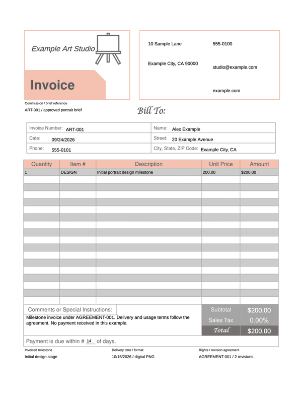 Art Commission Invoice editable example