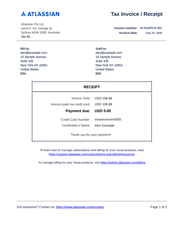 Atlassian Jira/Confluence Invoice editable example